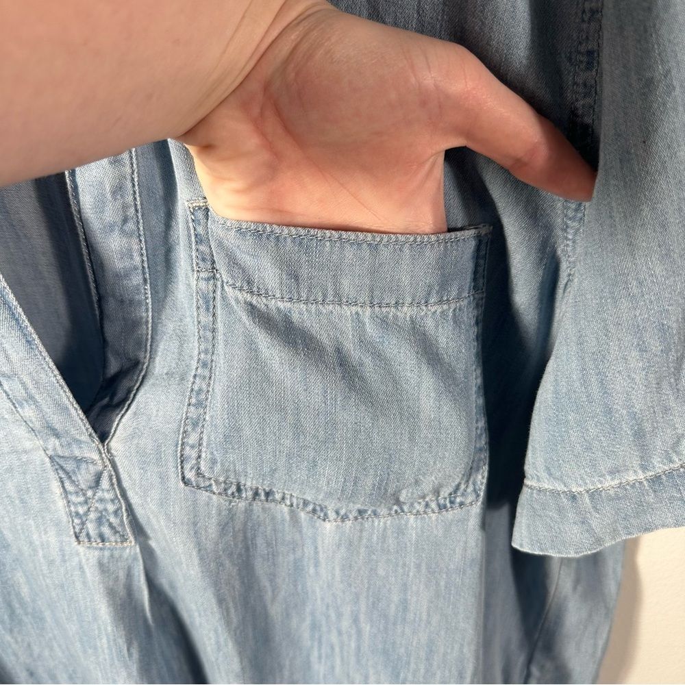 GAP Light Indigo Short Sleeve V-Neck Popover Denim Chambray Dress Size Large - Picture 10 of 13